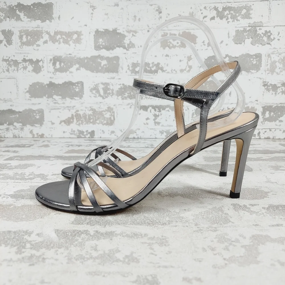 New Staurt Weitzman Starla Silver Leather Strappy Sandals